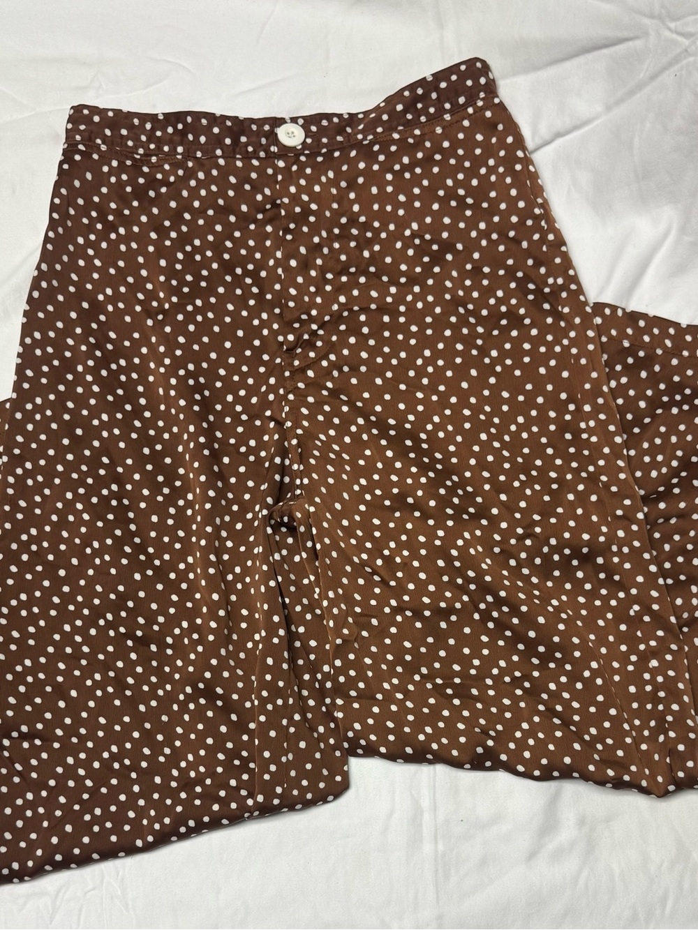 Urban Outfitters Brown and White Polka Dot Wide Leg Trousers